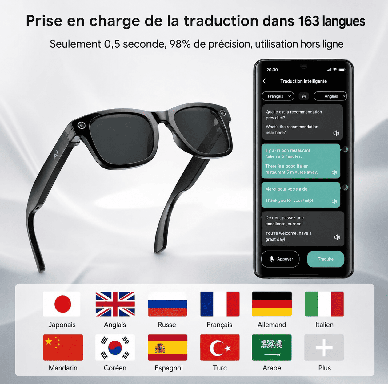 Lunettes Intelligentes AIMB-G1 - Caméra HD + IA + Son Stéréo