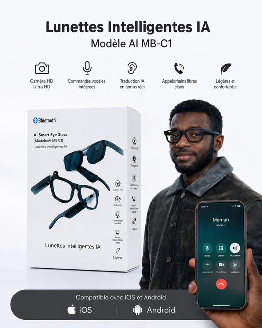 Lunettes Intelligentes AIMB-G1 - Caméra HD + IA + Son Stéréo